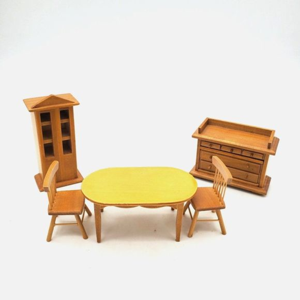 VTG Lot of Miniature Dollhouse Wood Furniture Table Chairs Cabinet Dining Buffet